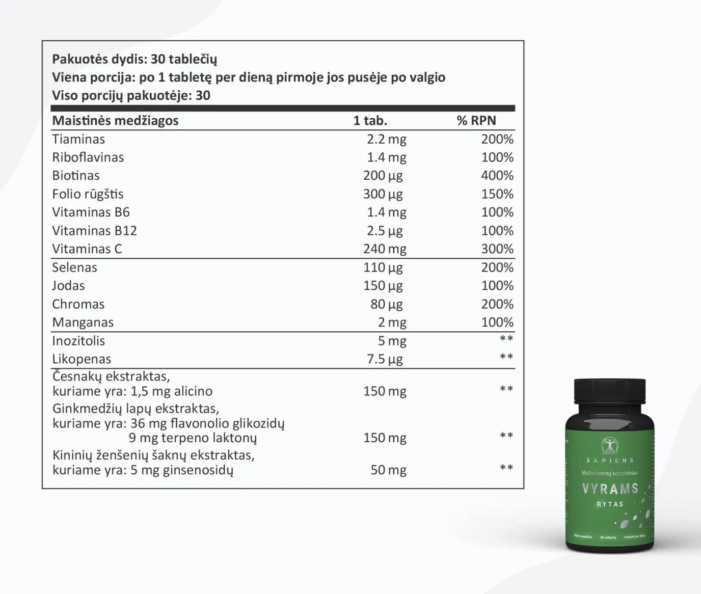 SAPIENS, Vitaminų rinkinys VYRAMS, 1 vnt