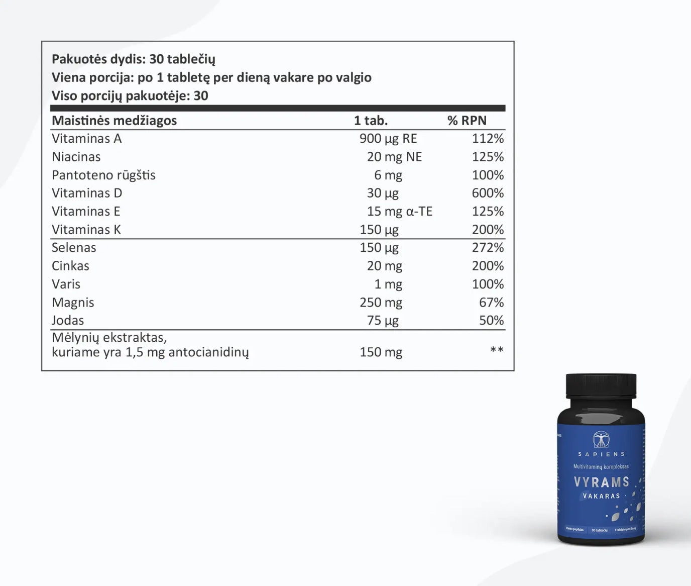SAPIENS, Vitaminų rinkinys VYRAMS, 1 vnt