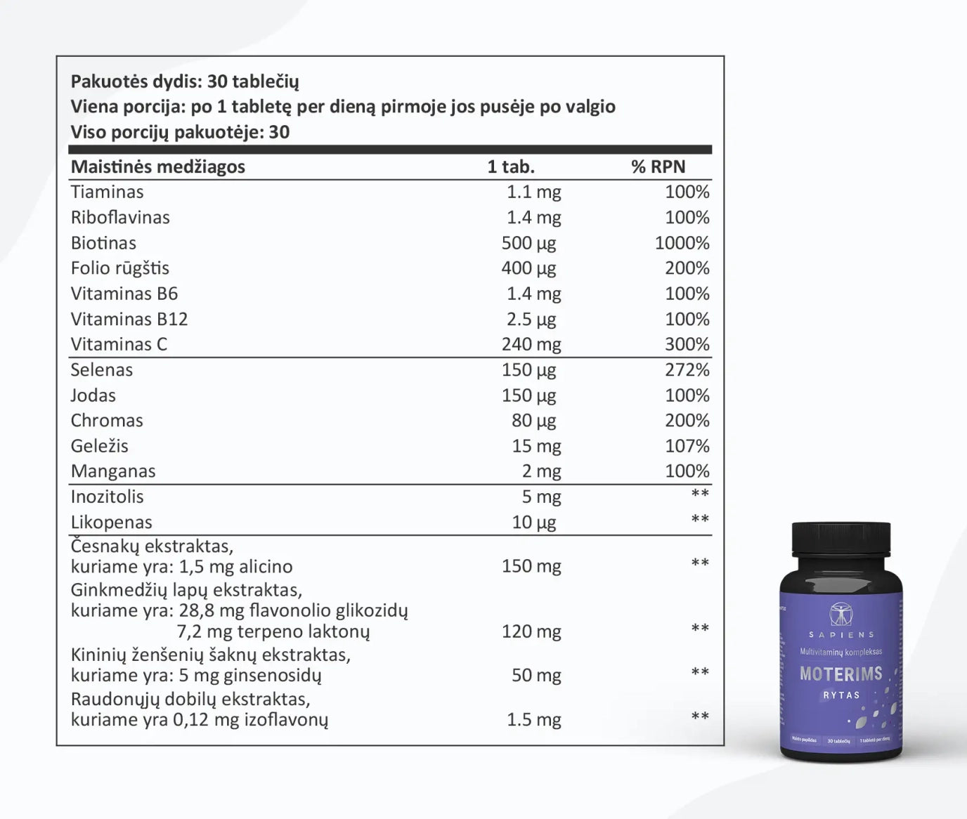 SAPIENS, Vitaminų rinkinys MOTERIMS, 1 vnt