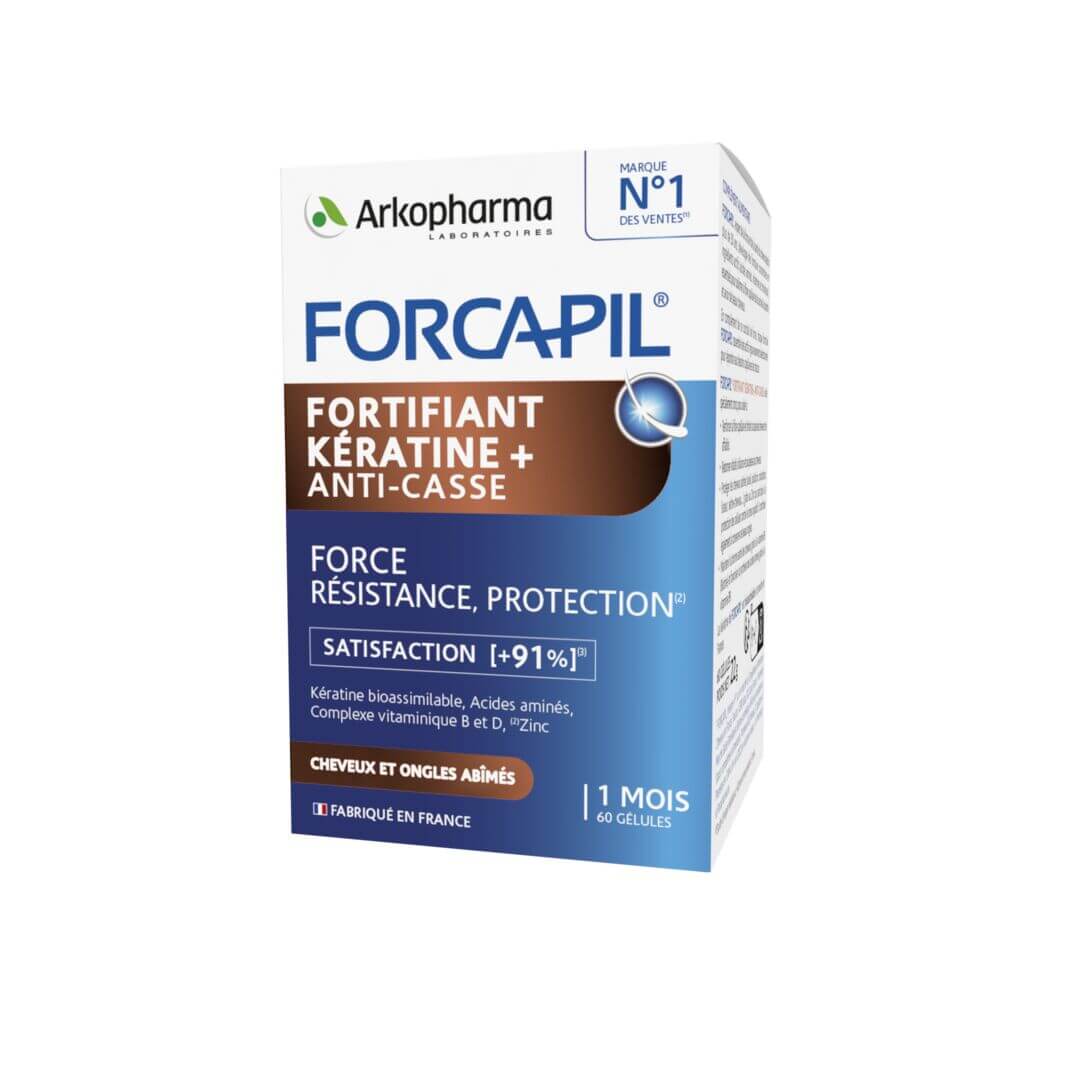 FORCAPIL® FORTIFIANT KERATINE +, maisto papildas pažeistiems plaukams ir nagams, 60 kapsulių