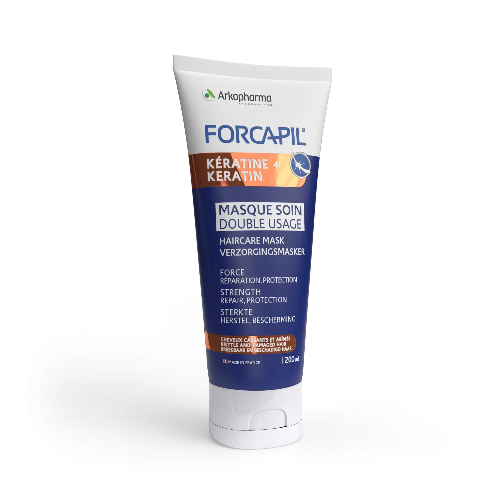 FORCAPIL® KERATIN+ HAIRCARE MASK- dvejopo naudojimo plaukų priežiūros kaukė silpniems ir pažeistiems plaukams, 200ml