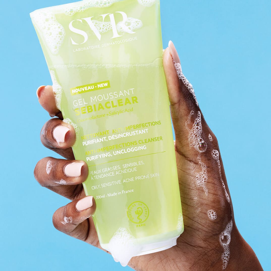SVR gelinis veido prausiklis probleminei, į aknę linkusiai odai SEBIACLEAR, 200 ml