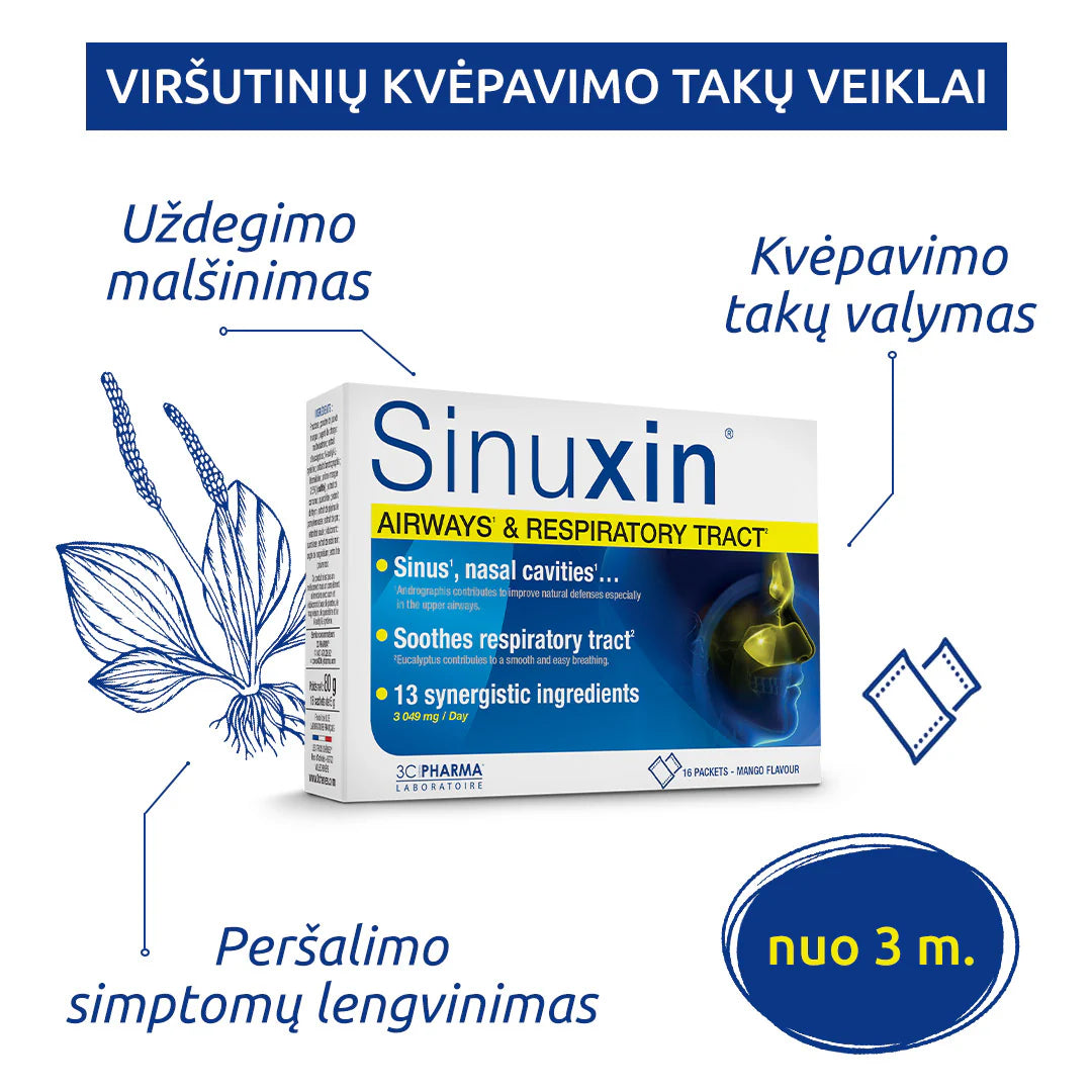 3C PHARMA SINUXIN kvėpavimo sistemos komfortui nuo 12 m. milt. 16 pakelių