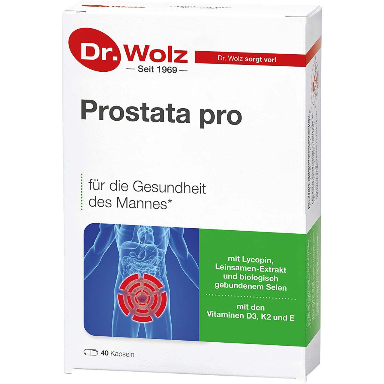 DR. WOLZ, Prostata Pro, 40 kapsulių+2 skirtingų spalvų lizdinės pokštelės