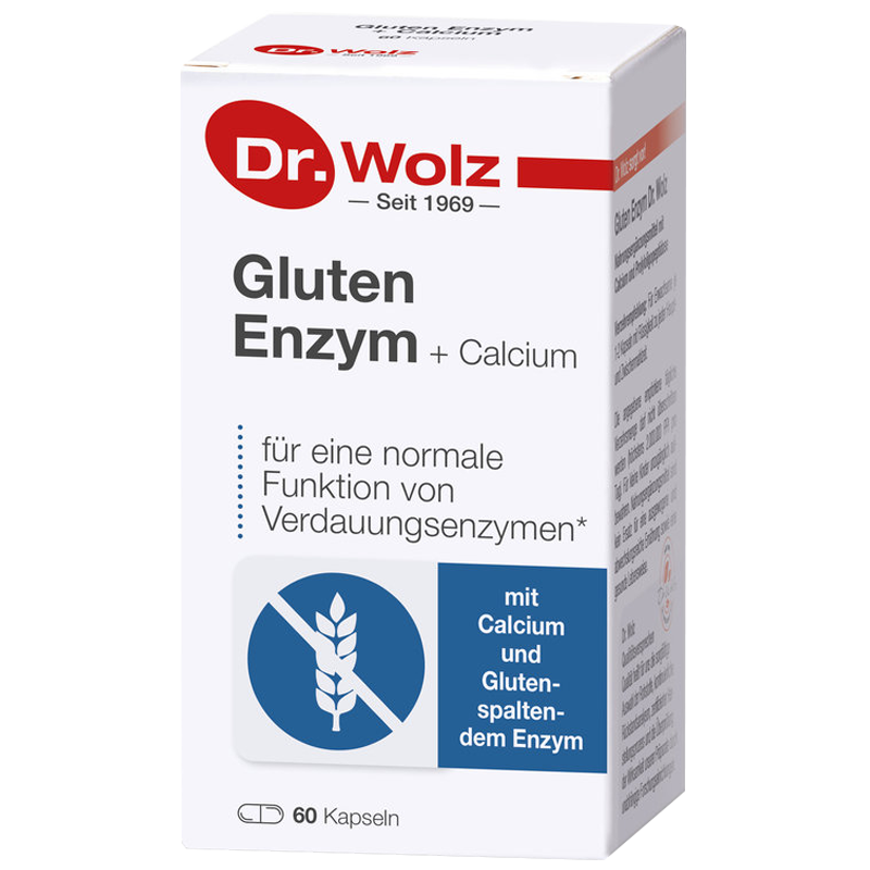 DR. WOLZ Gluten Enzym + Calcium, 60 kapsulių