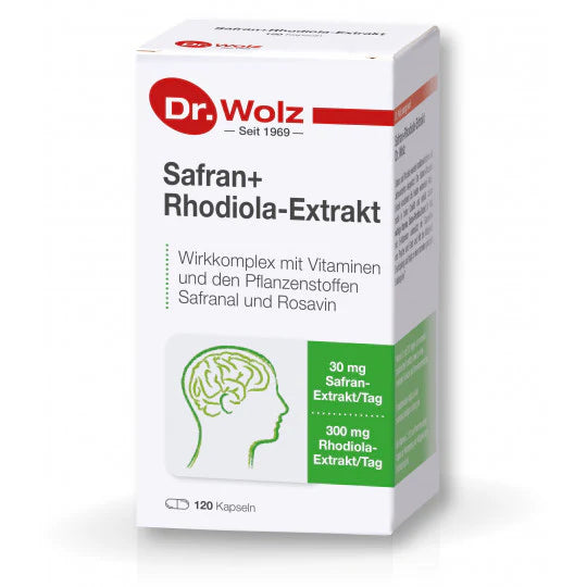 DR. WOLZ SAFRAN + RHODIOLA EXTRACT, 120 kapsulių