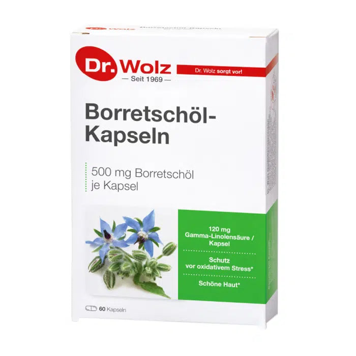 DR. WOLZ, agurklių aliejus su gama linoleno rūgštimi BORRETSCHOL, 60 kapsulių