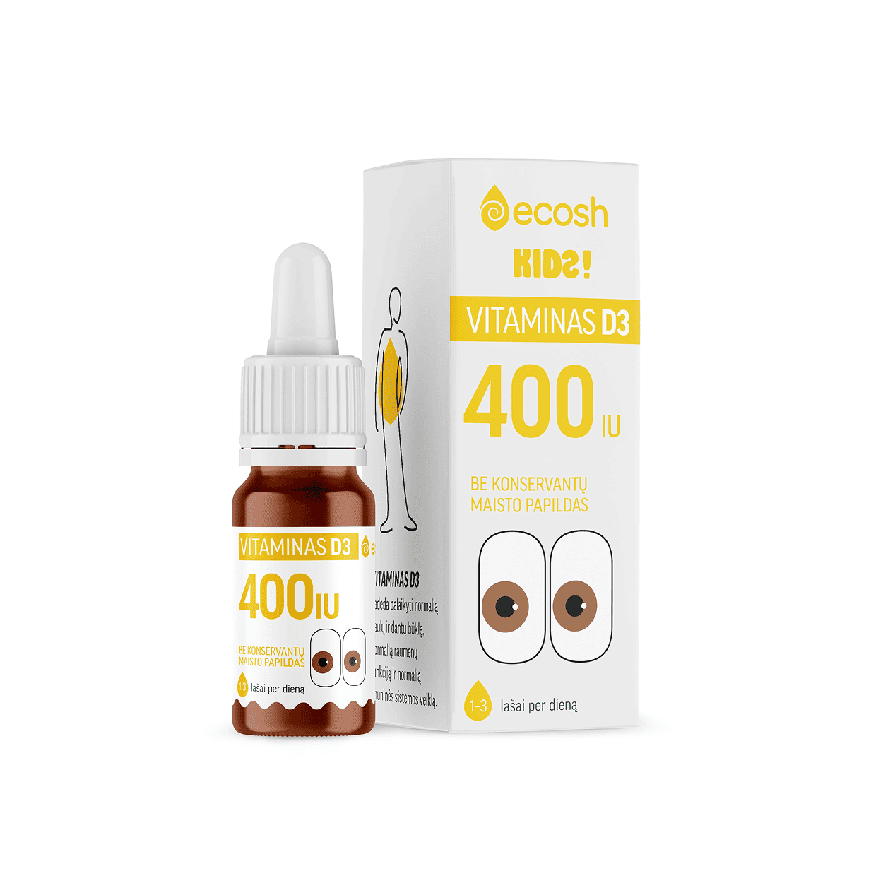 ECOSH Kids Vitaminas D3 su kokosų aliejumi 400 IU, 10ml