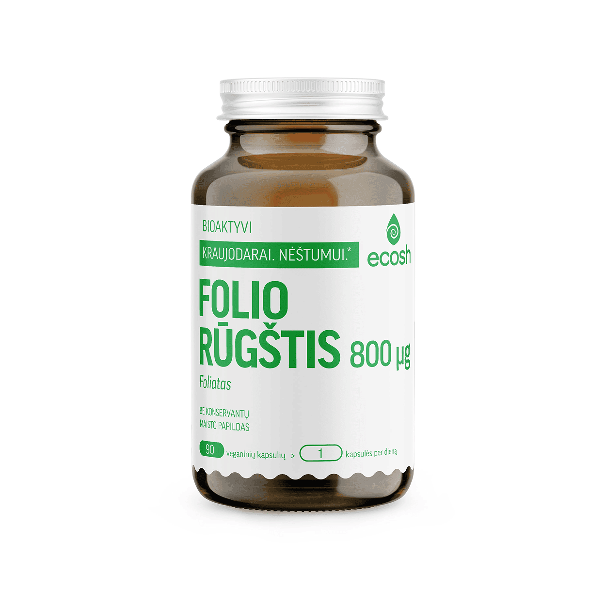 ECOSH bioaktyvi folio rūgštis, foliatas 800µg, 90 kapsulių