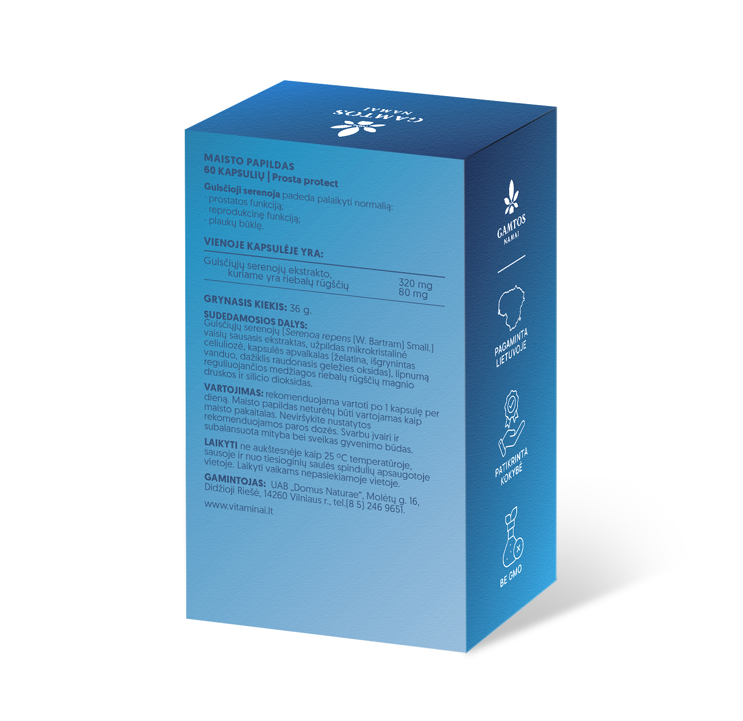 GAMTOS NAMAI, KOMPLEKSAS VYRIŠKUMUI PROSTA PROTECT, 60 kapsulių