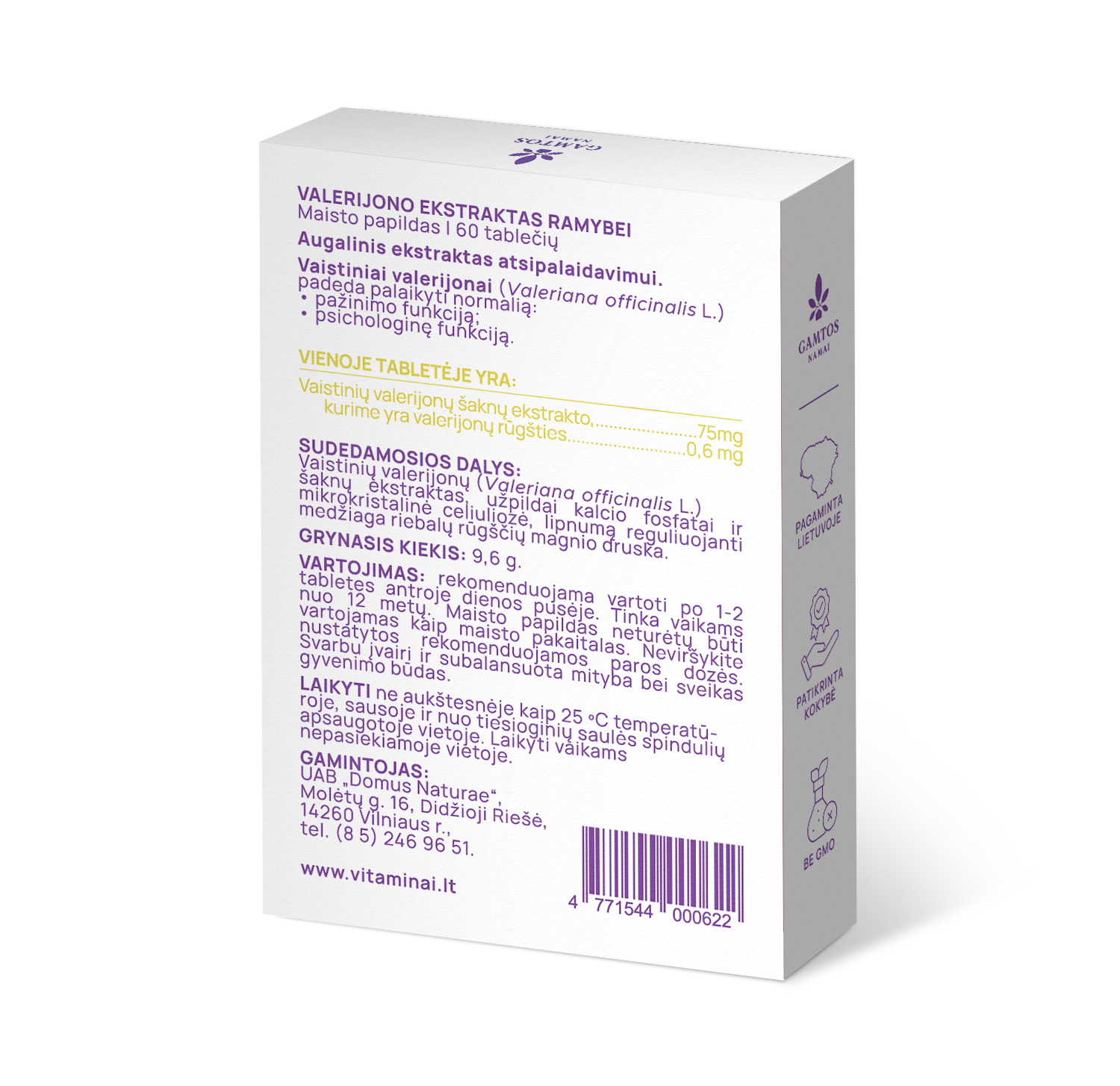 GAMTOS NAMAI, VALERIJONO EKSTRAKTAS RAMYBEI, 60 tablečių