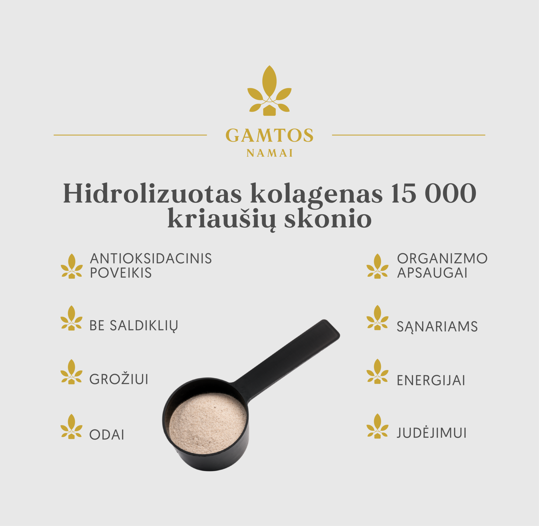 GAMTOS NAMAI, HIDROLIZUOTAS KOLAGENAS PEPTAN® 15 000 SU BIOTINU , kriaušių skonio,260 gr.