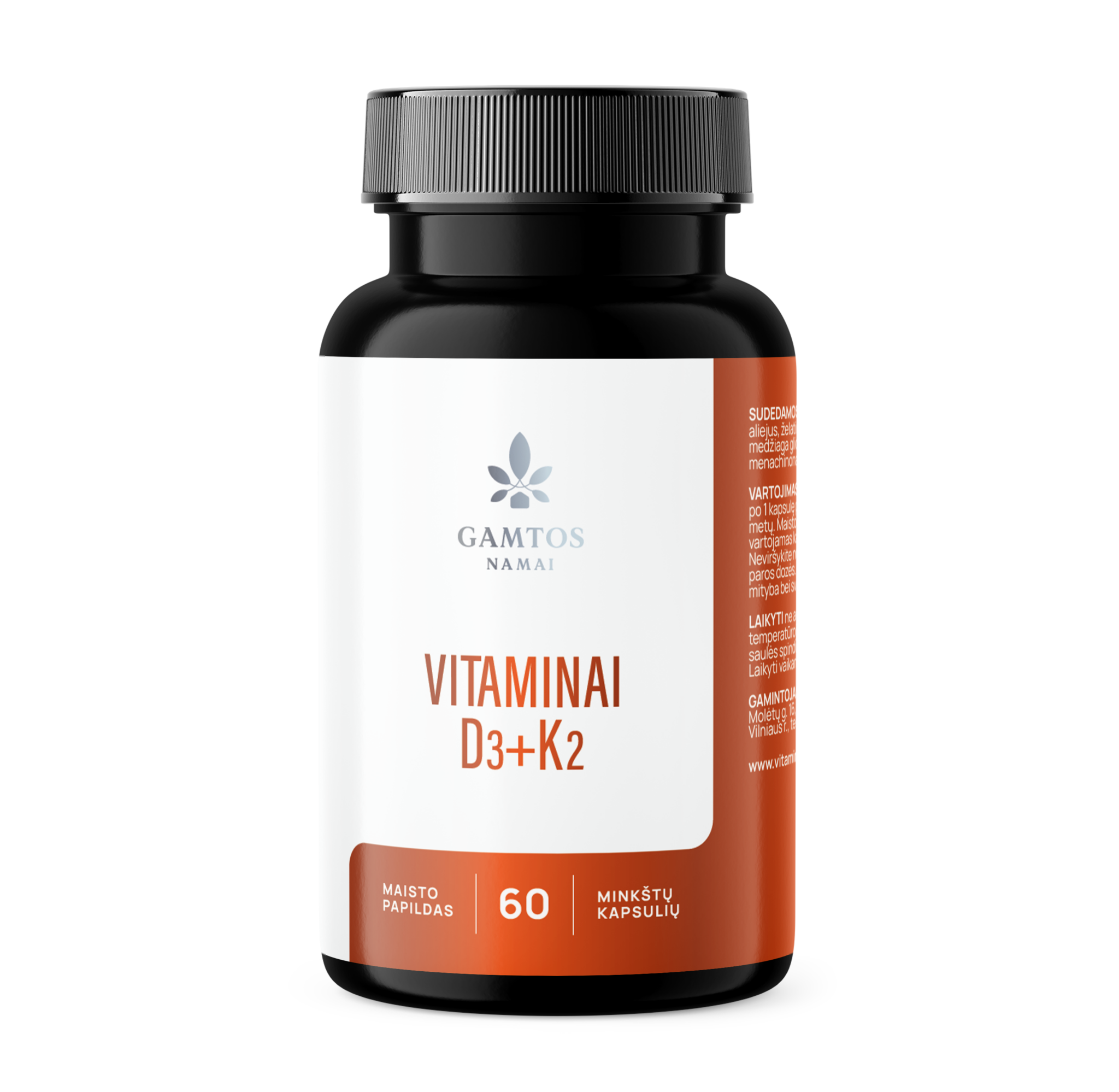 GAMTOS NAMAI, D3+K2, 60 minkštų kapsulių