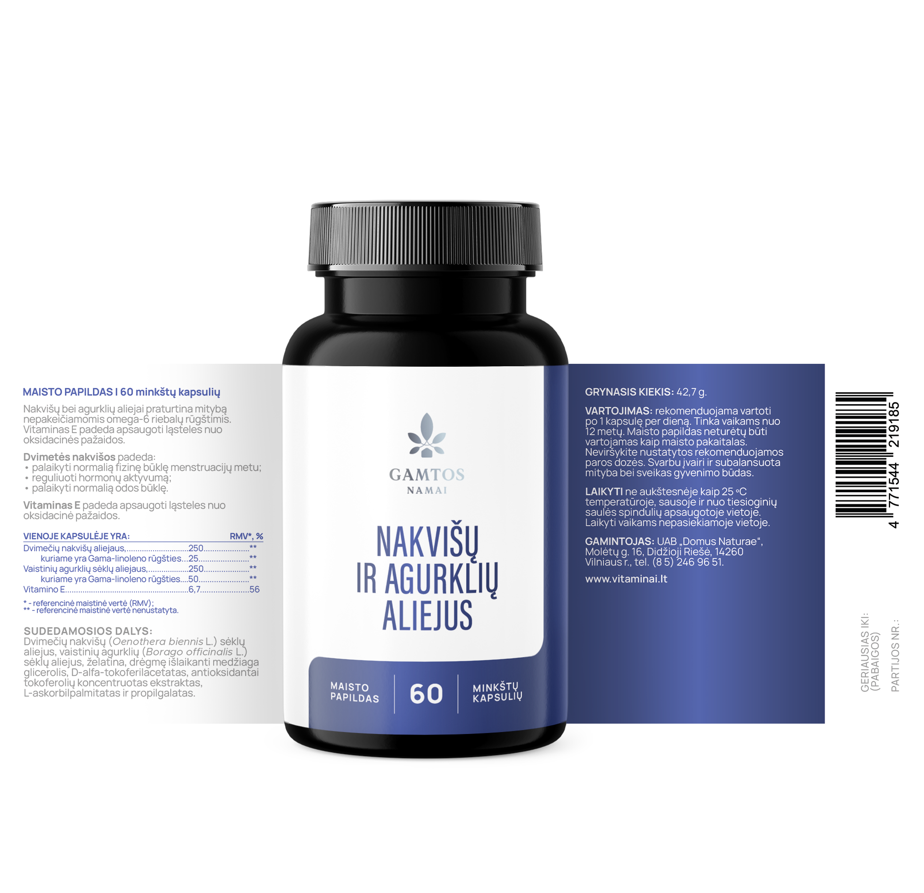 GAMTOS NAMAI, NAKVIŠŲ IR AGURKLIŲ ALIEJUS, 60 kapsulių