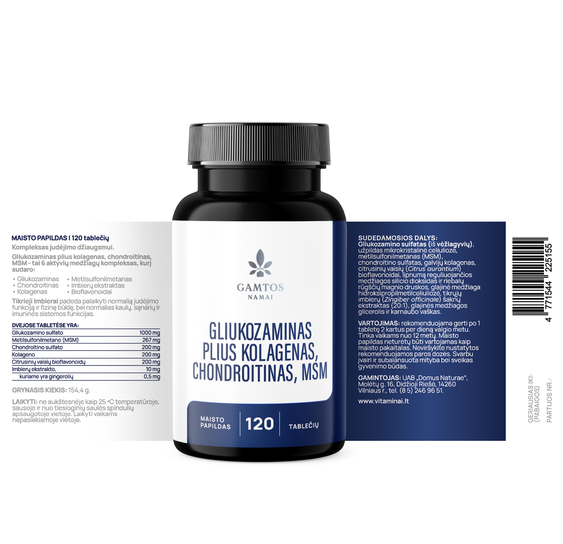 GAMTOS NAMAI, GLIUKOZAMINAS, KOLAGENAS, CHONDROITINAS, MSM, 120 tablečių