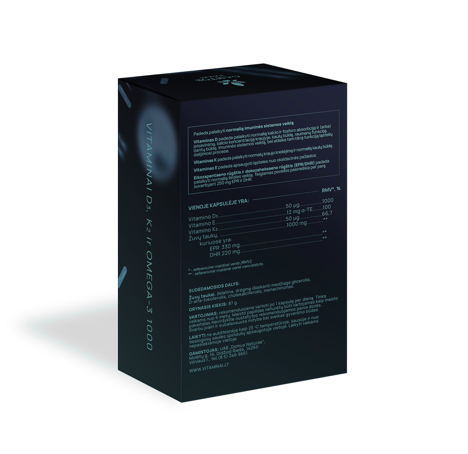 GAMTOS NAMAI, vitaminai D3, K2 + omega-3 1000 PREMIUM, 60 kapsulių