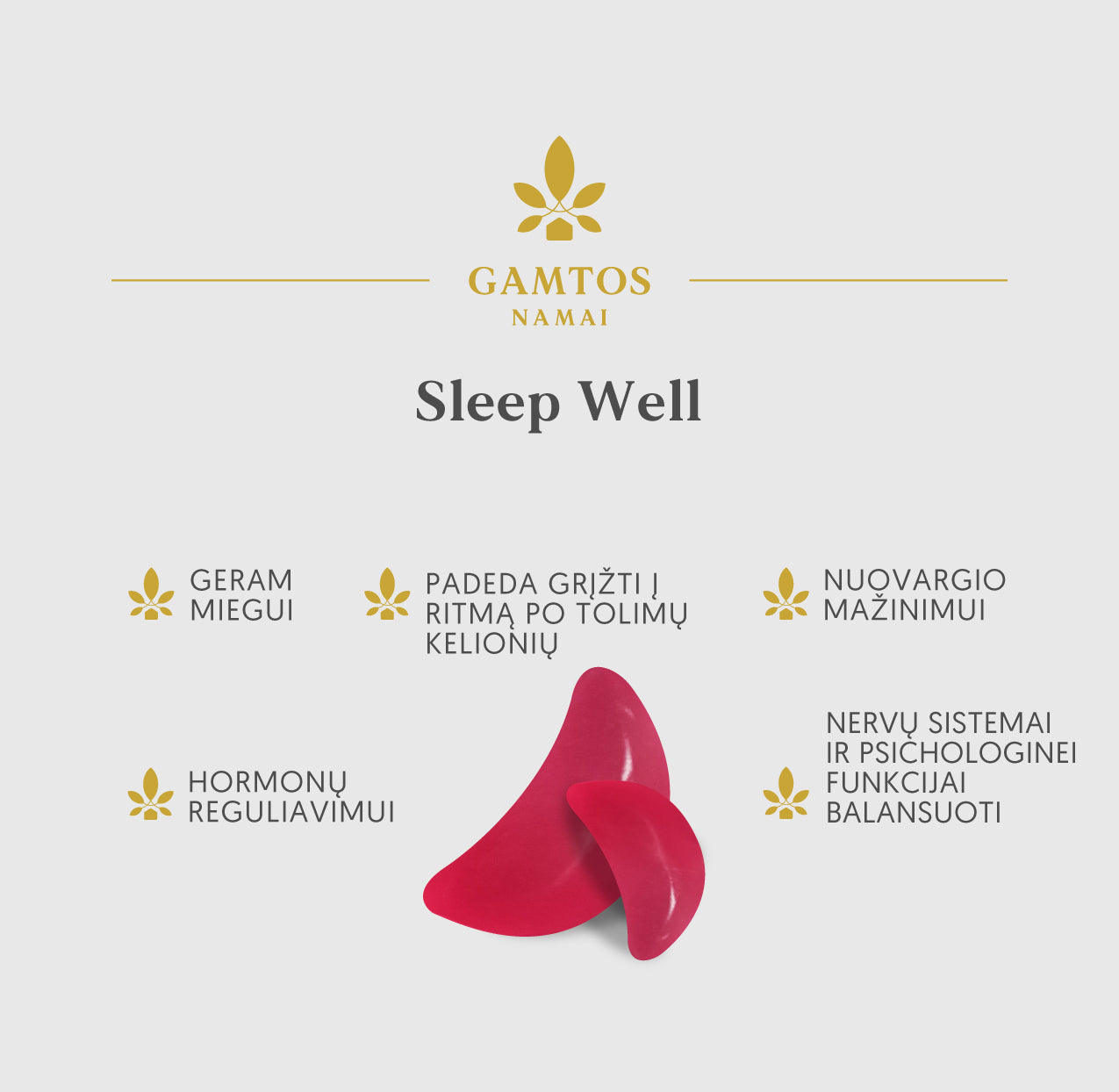 GAMTOS NAMAI, SLEEP WELL, 60 braškių skonio guminukų