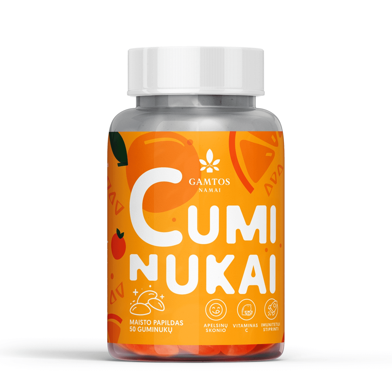 GAMTOS NAMAI, CUMINUKAI, 50 apelsinų skonio guminukų