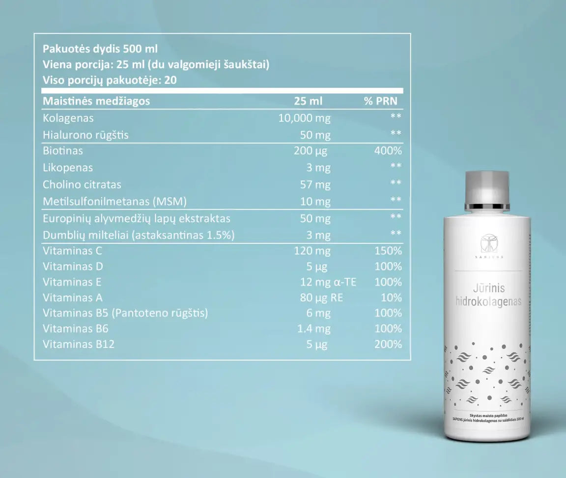 SAPIENS Jūrinis hidrokolagenas (su hialuronu), 500 ml