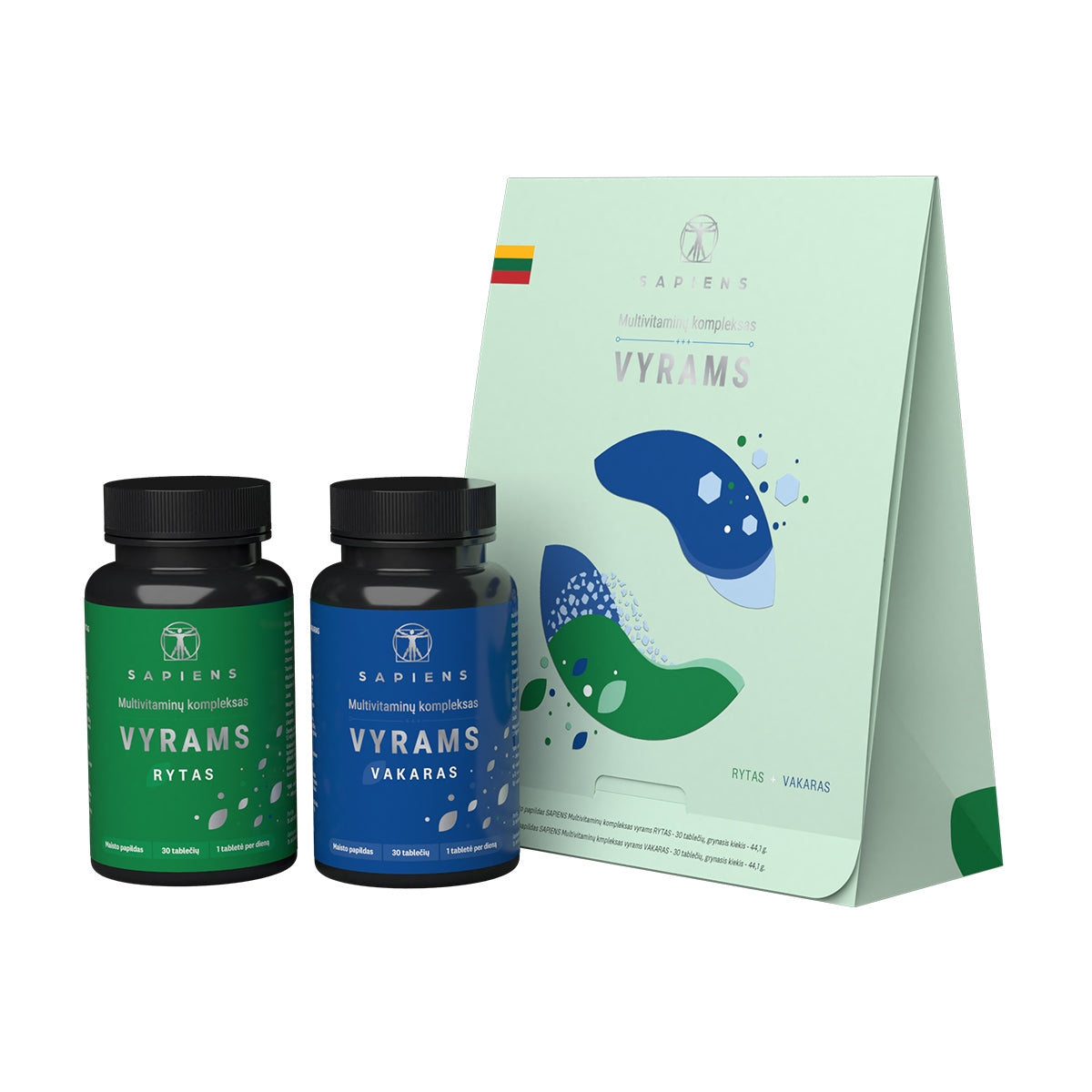 SAPIENS, multivitaminų kompleksas vyrams (Rytas + Vakaras), 60 tablečių