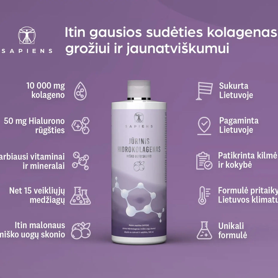 SAPIENS jūrinis hidrokolagenas su hialuronu, miško uogų skonio, 500 ml