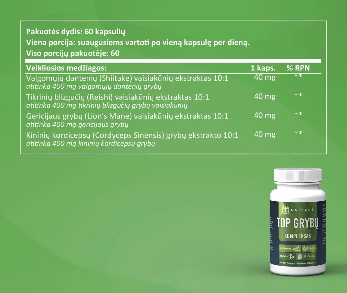 SAPIENS, Top grybų kompleksas, 60 kapsulių