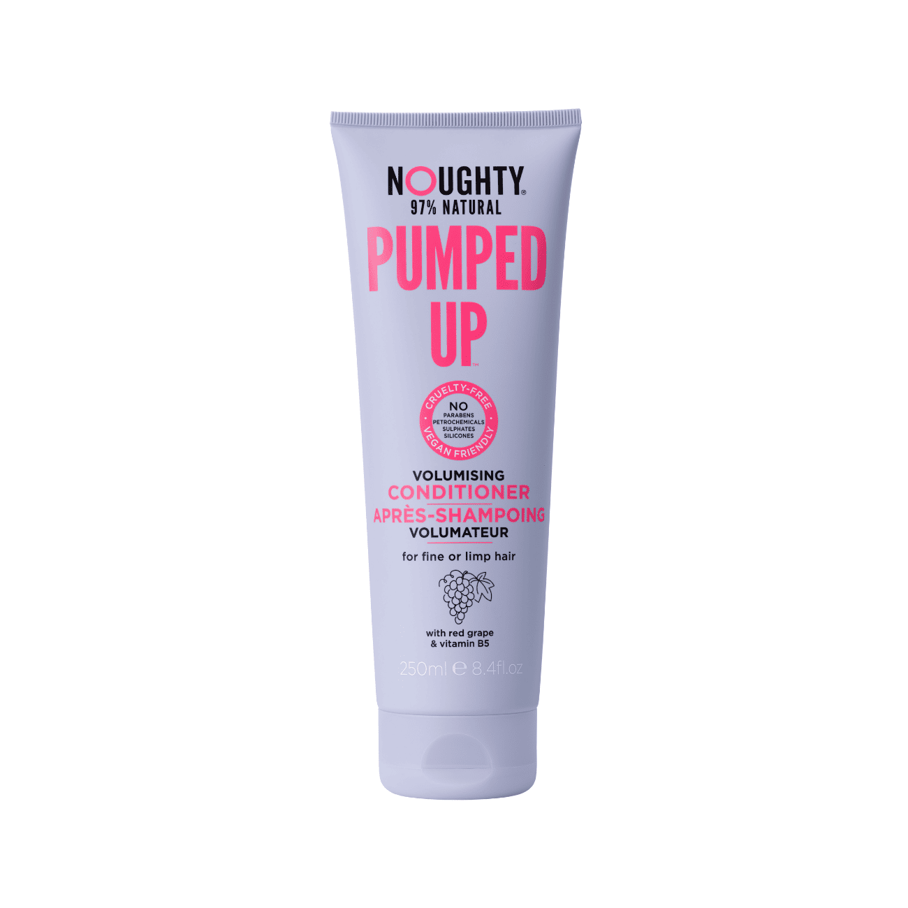 NOUGHTY Pumped Up plaukų apimtį didinantis kondicionierius ploniems suglebusiems plaukams su raudonųjų vynuogių ekstraktais ir vitaminu B5, 250ml