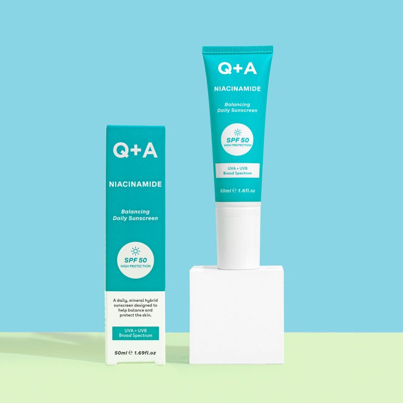 Q+A, Niacinamide Balancing SPF50 Apsauginis kremas nuo saulės probleminei odai, 50ml