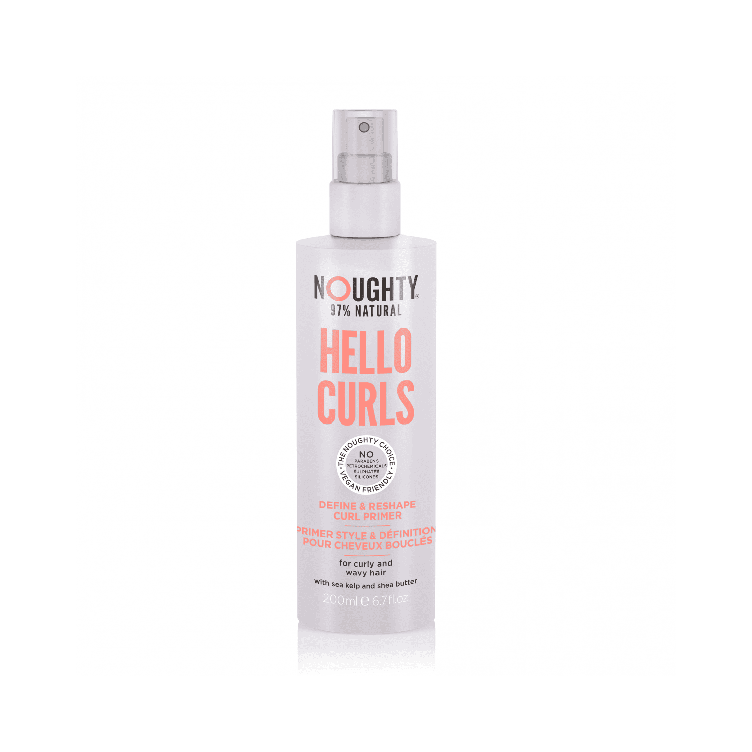 NOUGHTY Hello Curls Primer purškiama formavimo priemonė garbanotiems ir banguotiems plaukams su jūros rudadumblių ekstraktais ir sviestmedžių aliejumi, 200ml