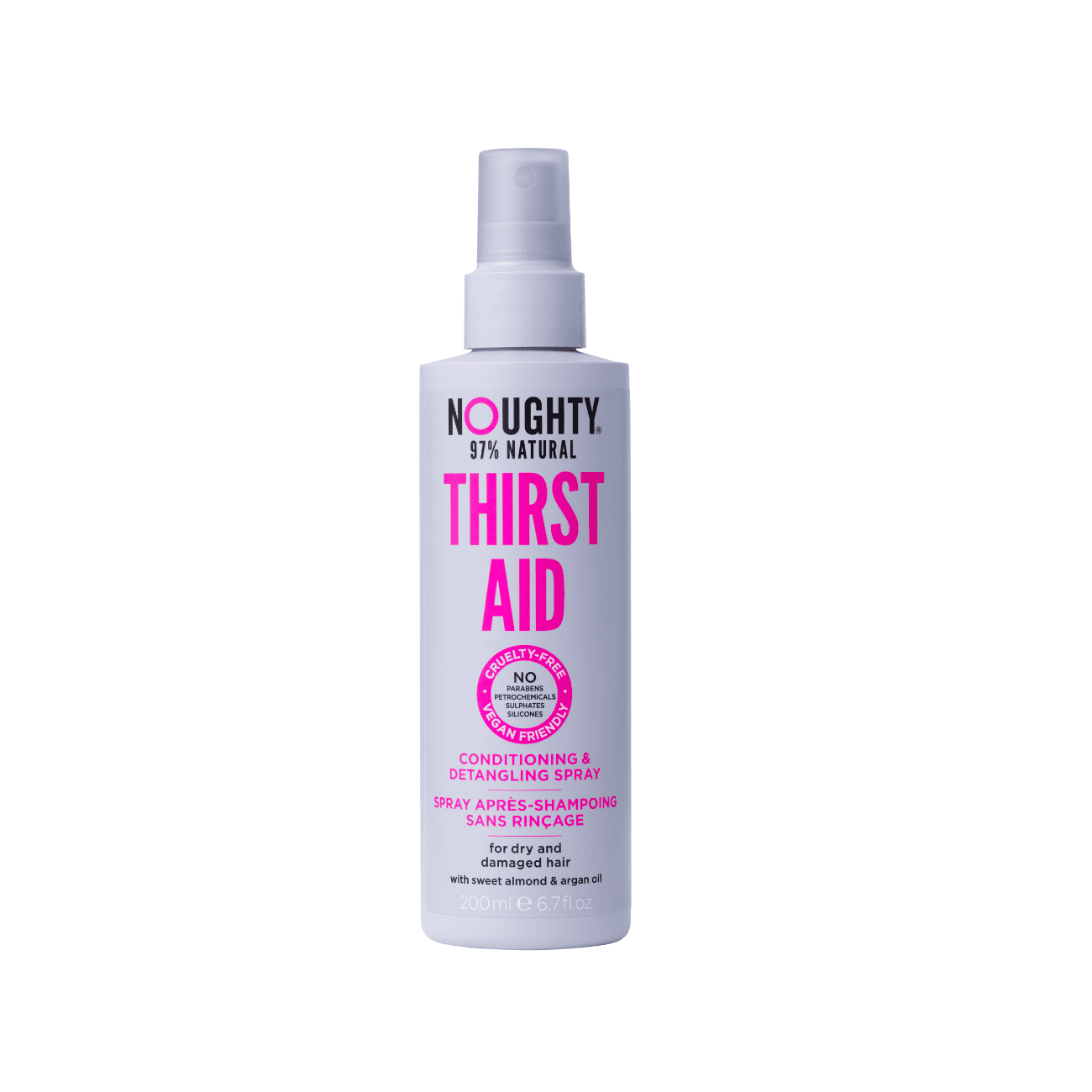 NOUGHTY Thirst Aid purškiamas drėkinamasis kondicionierius sausiems, pažeistiems plaukams su saldžiųjų migdolų ir arganų aliejais, 200 ml
