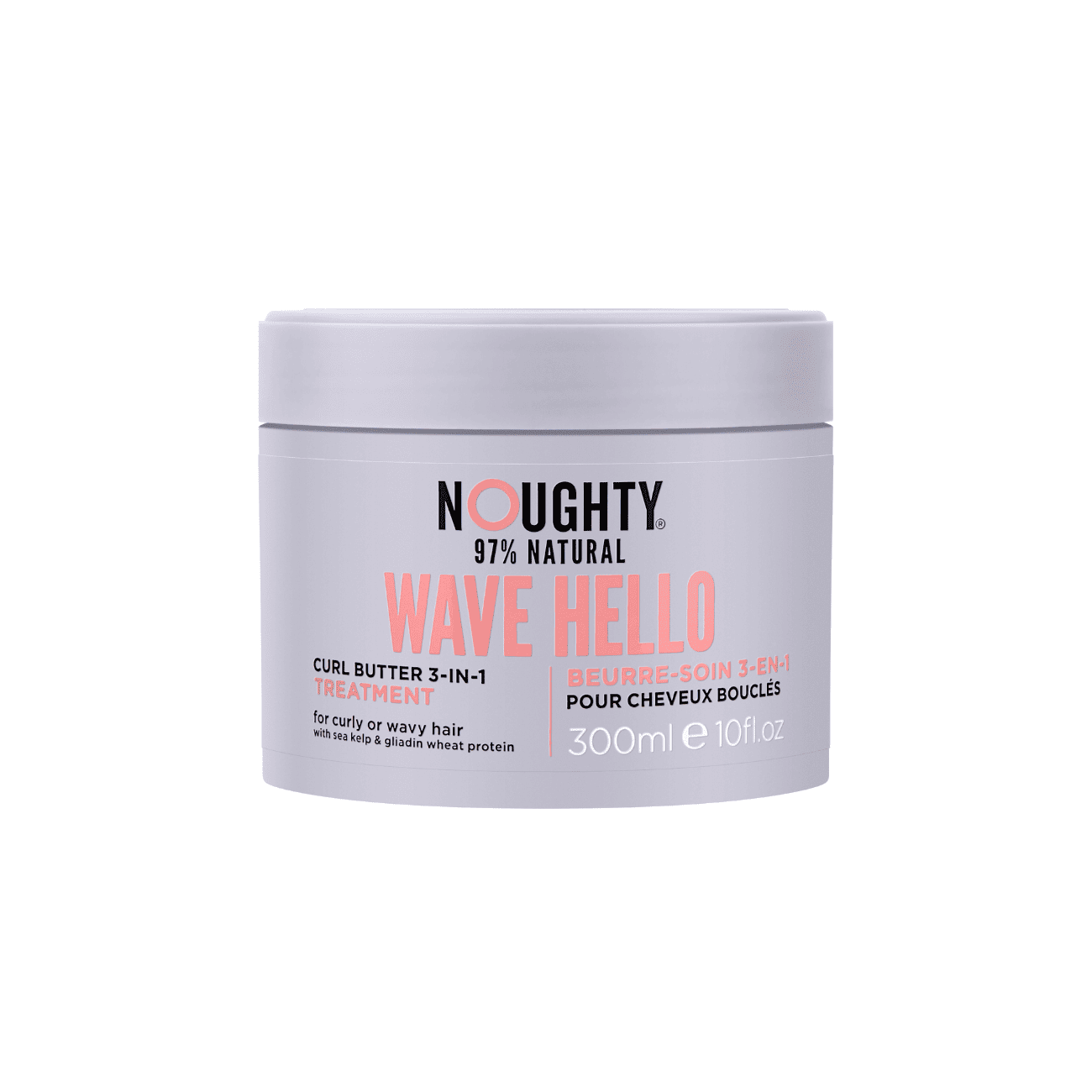 NOUGHTY Wave Hello 3in1 intensyviai drėkinantis sviestas garbanotiems ir banguotiems plaukams su jūros rudadumblių ekstraktais ir kviečių baltymų gliadinu, 300 ml