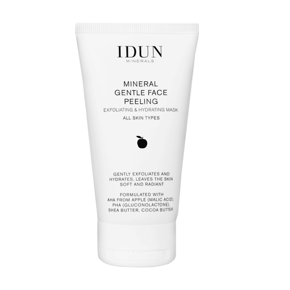 IDUN Minerals švelnus kreminis veido šveitiklis/kaukė su obuolių AHA ir PHA rūgštimis, visiems odos tipams, 75 ml