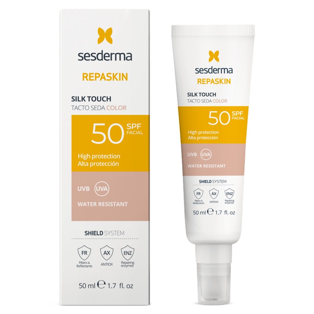 SESDERMA, repaskin silk touch apsauginė priemonė veidui su spalva spf 50, 50 ml
