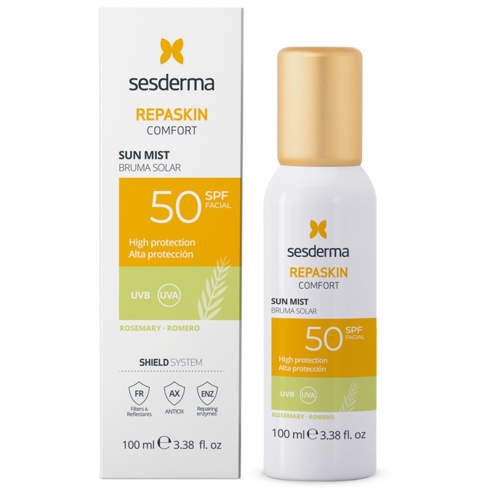 SESDERMA, repaskin comfort apsauginė veido dulksna su rozmarinų aromatu spf50, 100 ml
