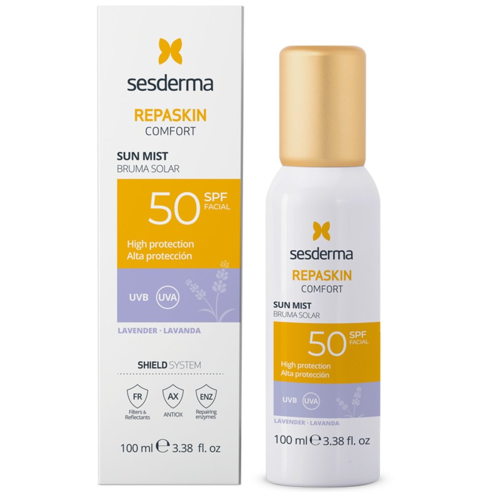 SESDERMA, repaskin comfort apsauginė veido dulksna nuo saulės su levandų aromatu spf50, 100 ml
