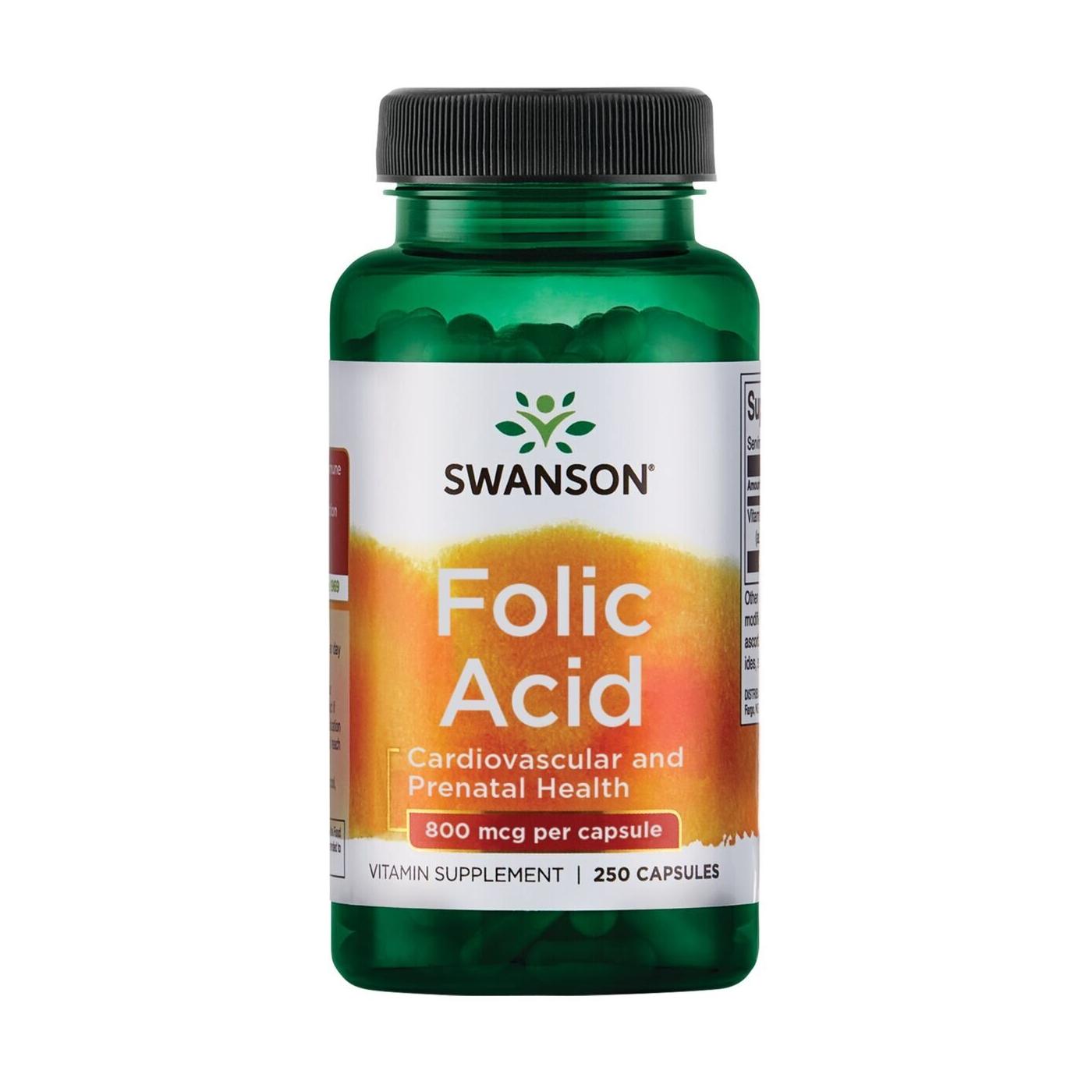 SWANSON, Folio rūgštis (foliatai), 800 mcg, 250 kaps.