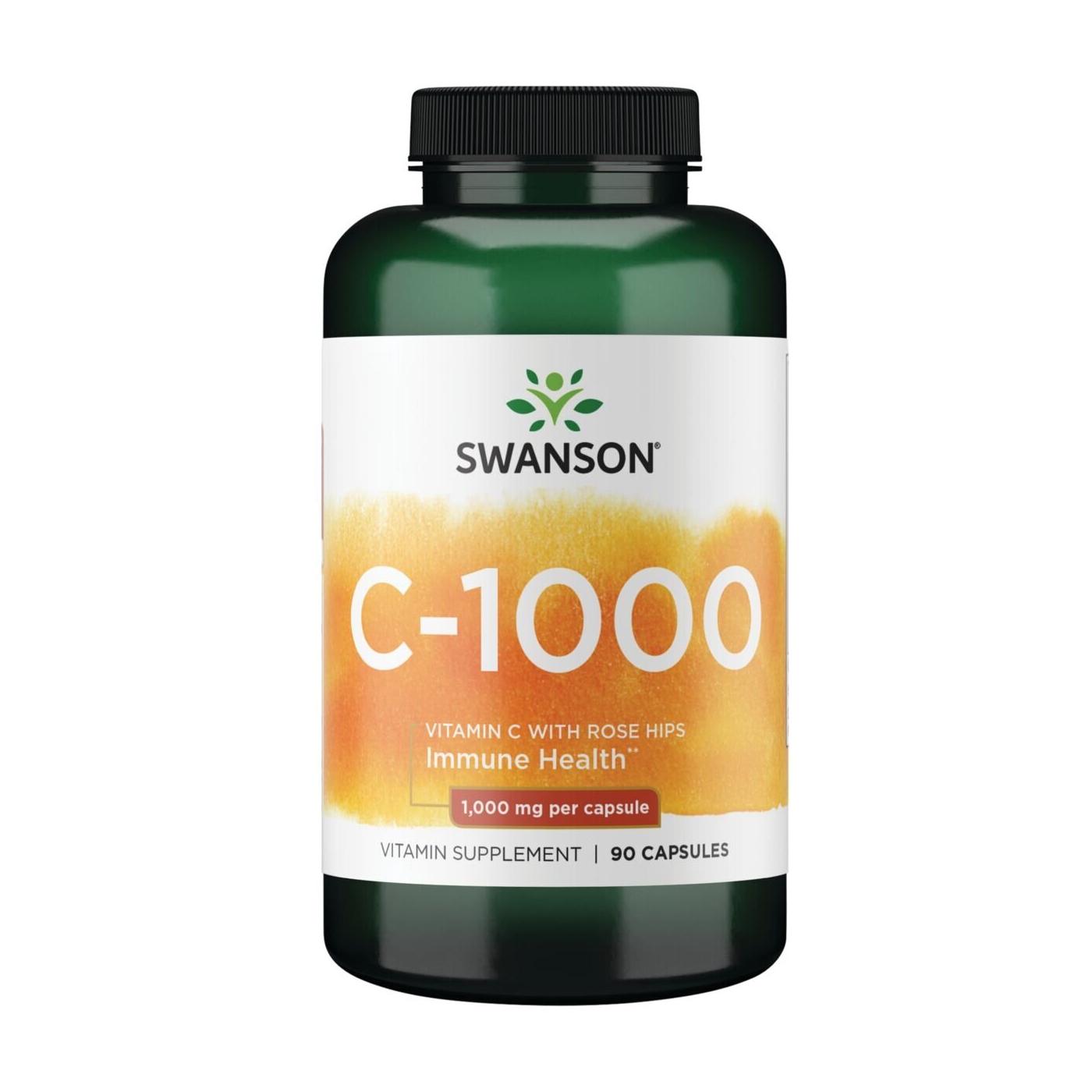 SWANSON, Vitaminas c su erškėtuogėmis, 1000mg, 90 kaps.