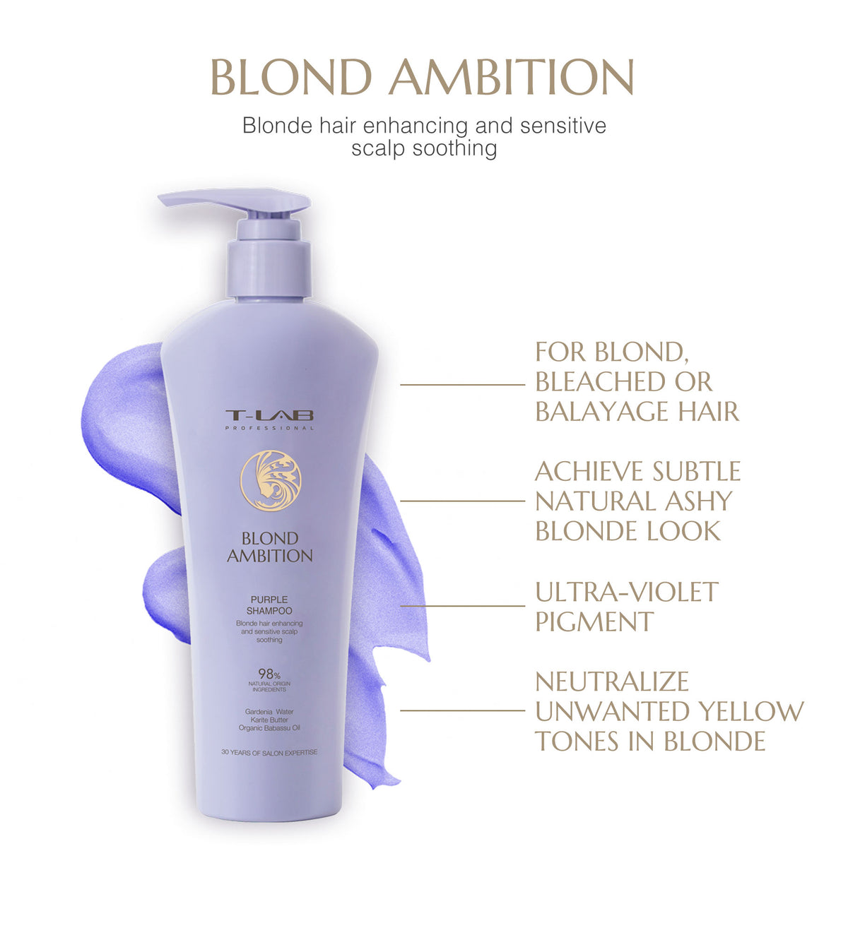 T-LAB Professional Blond Ambition Purple Shampoo Purpurinis šampūnas šviesintiems plaukams