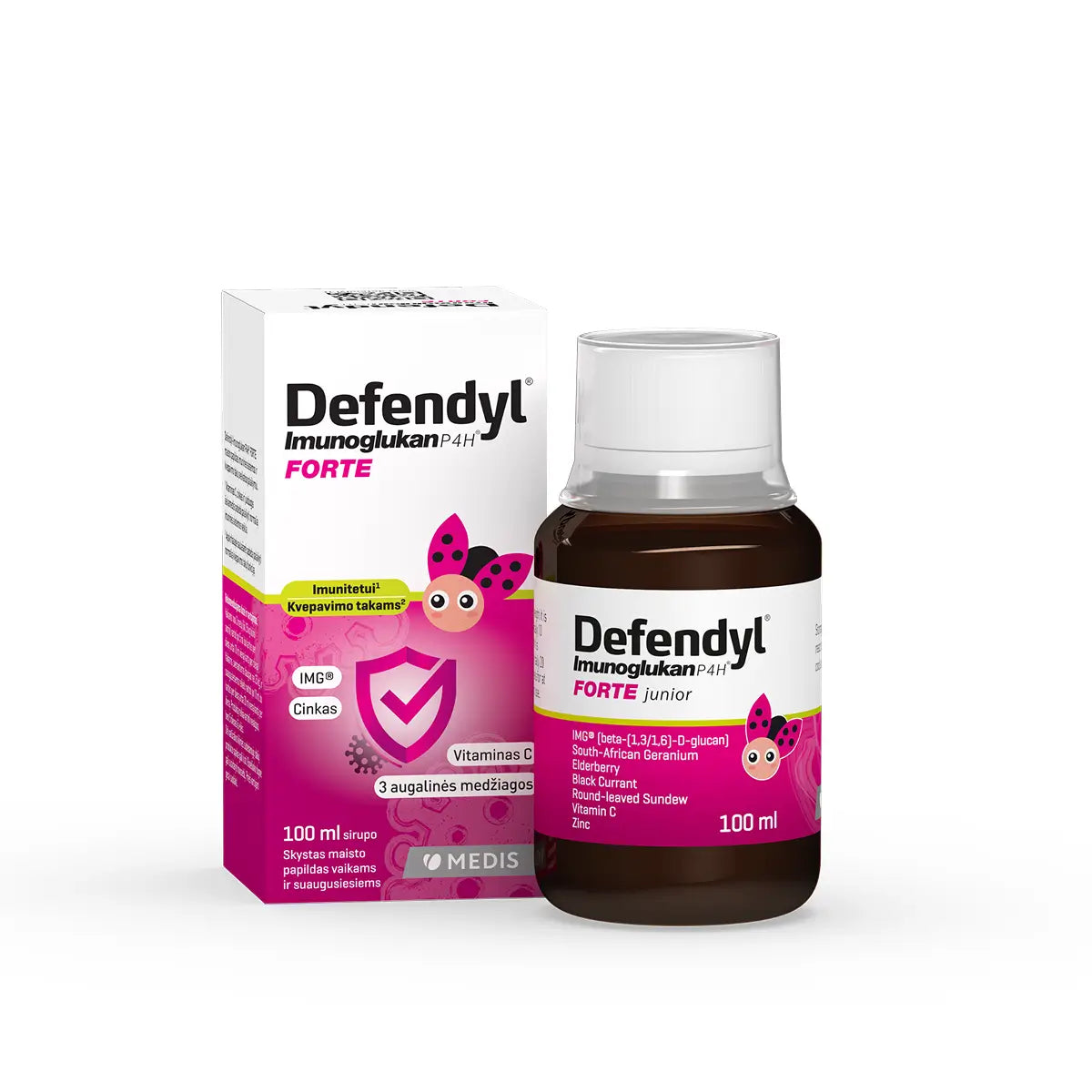 DEFENDYL-IMUNOGLUKAN P4H FORTE JUNIOR, serbentų skonio, 100 ml