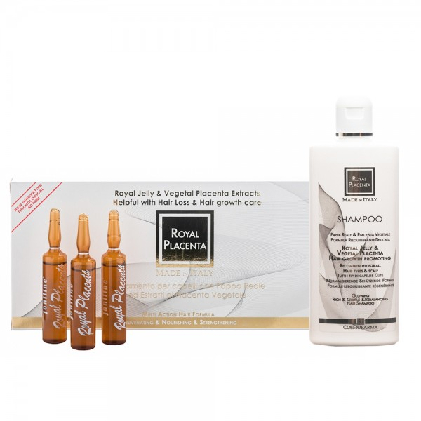 COSMOFARMA, serumo ir šampūno rinkinys nuo plaukų slinkimo ROYAL PLACENTA , 250-120 ml