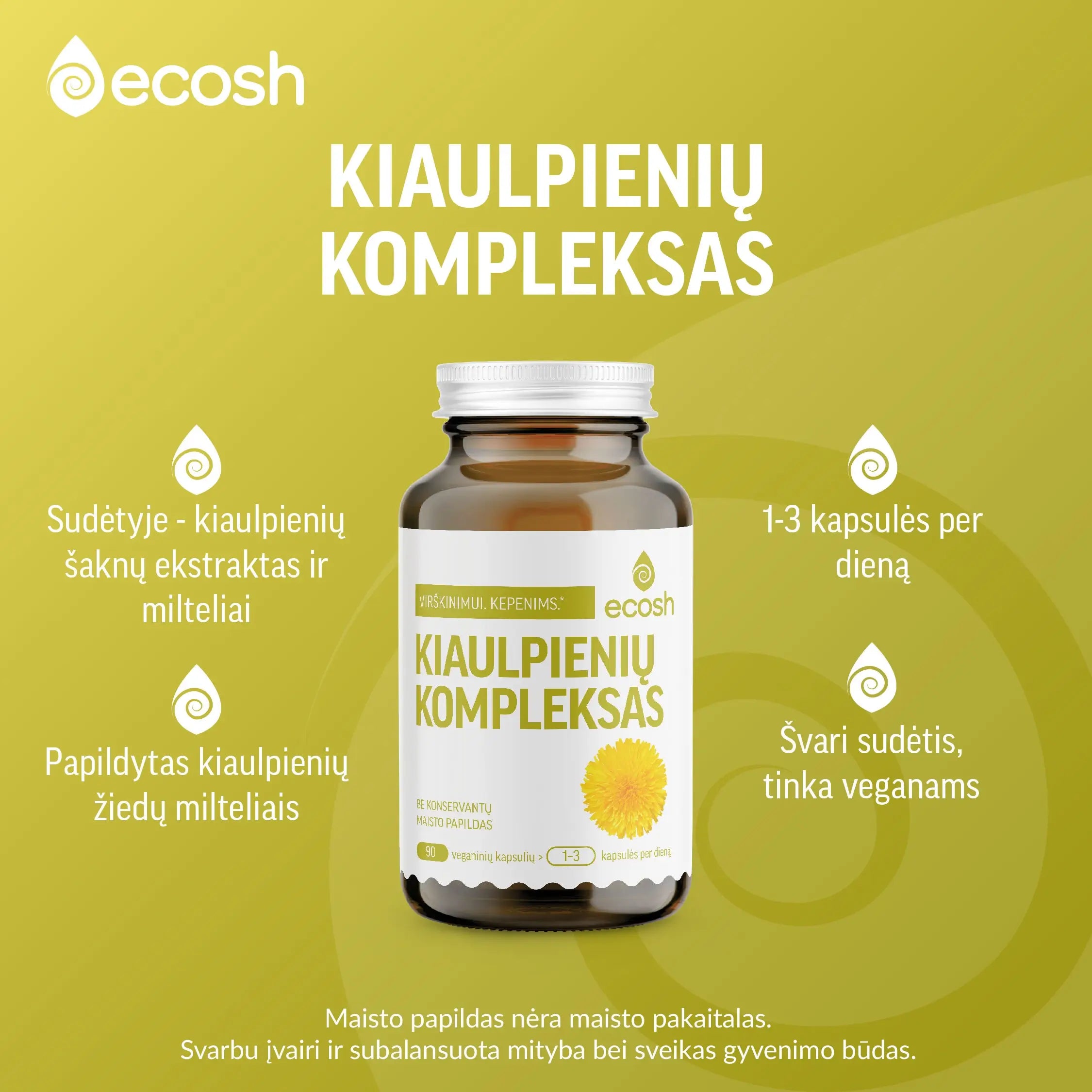 ECOSH Kiaulpienių kompleksas, ekstraktas ir milteliai, 90 kapsulių