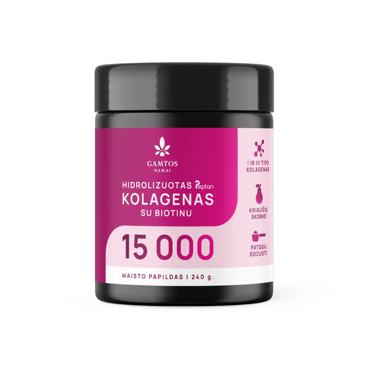GAMTOS NAMAI, HIDROLIZUOTAS KOLAGENAS PEPTAN® 15 000 SU BIOTINU , kriaušių skonio,260 gr.