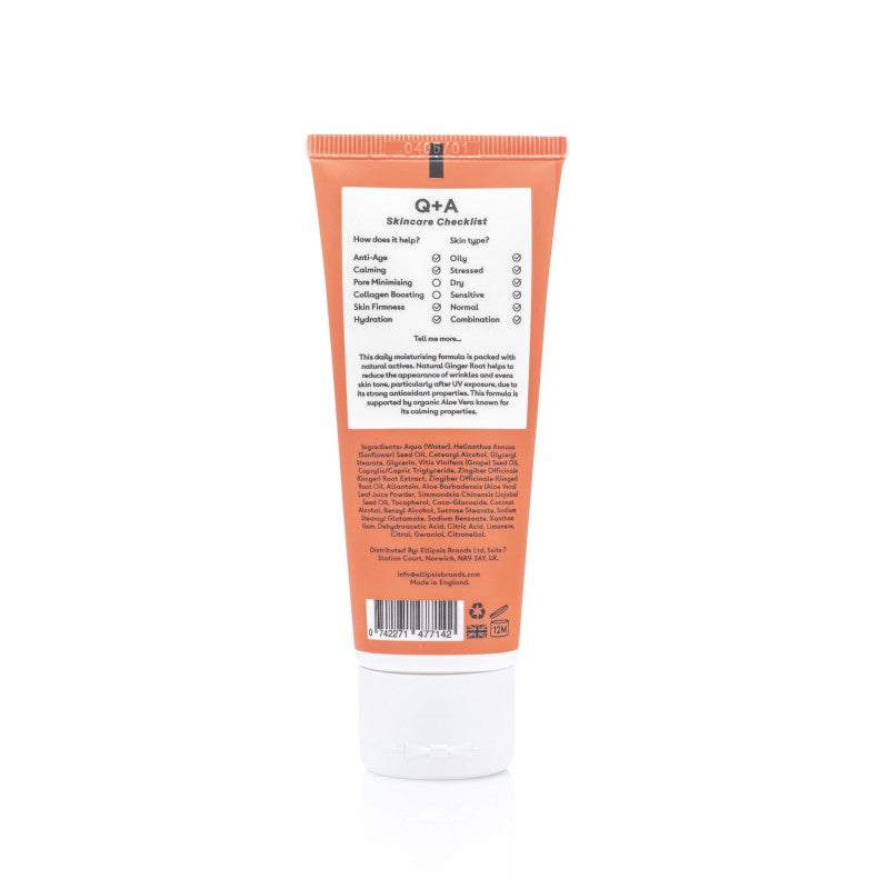 Q+A, Ginger Root Daily Moisturiser Kasdienis drėkinamasis kremas, 75ml