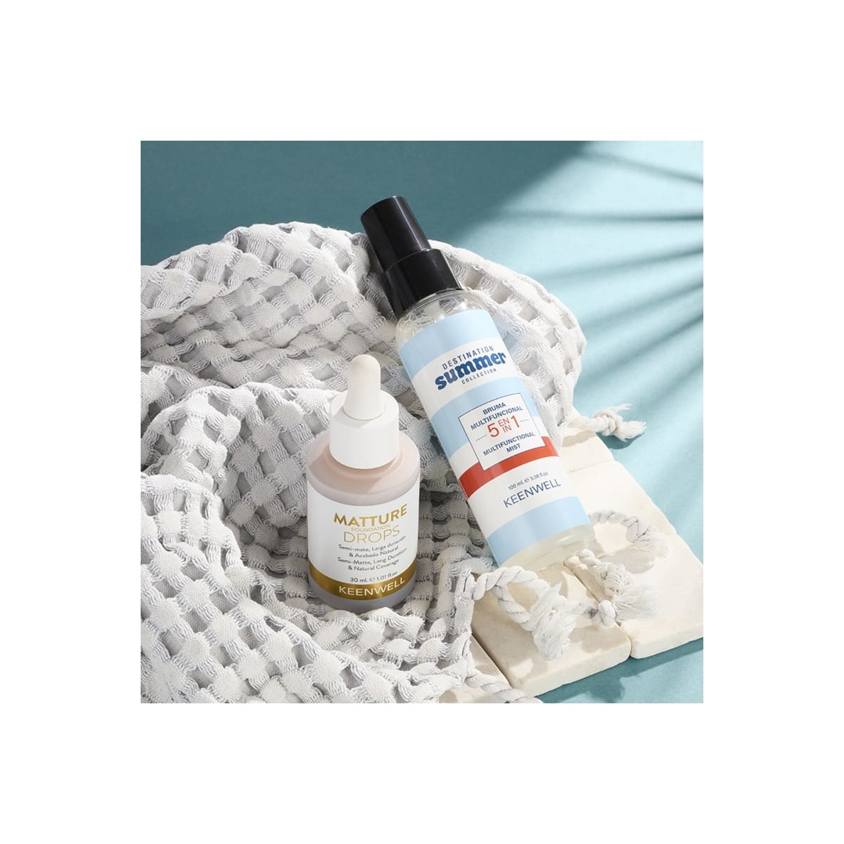 KEENWELL Mature Foundation Drops skystas makiažo pagrindas 30 ml + multifunkcinė dulkna 5in1, 100 ml