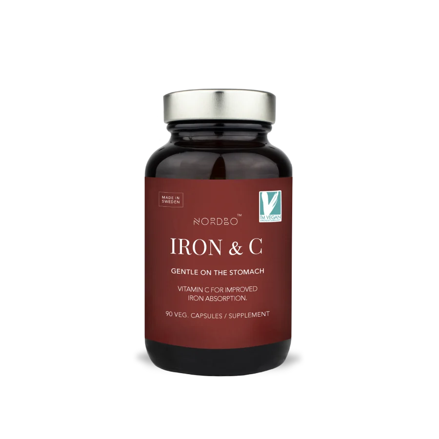 NORDBO biologiškai aktyvi geležis (bisglicinatas) su vitaminu C, 90 kaps.