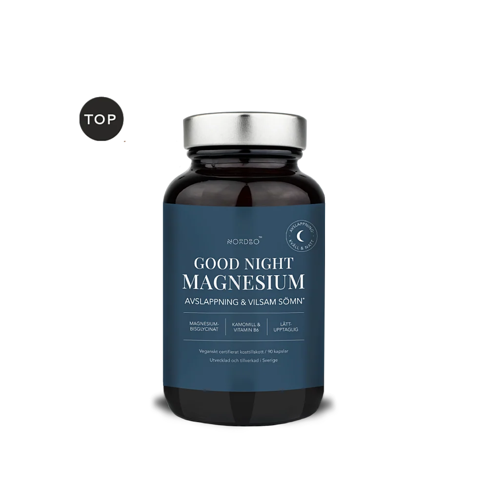 NORDBO Good Night Magnesium magnis su ramunėlėmis ir vitaminu B6 miegui ir atsipalaidavimui, 90 kaps.