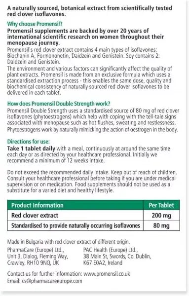 PROMENSIL, raudonojo dobilo izoflavonai, MENOPAUSE DOUBLE STRENGHT, 80 mg, 60 tablečių
