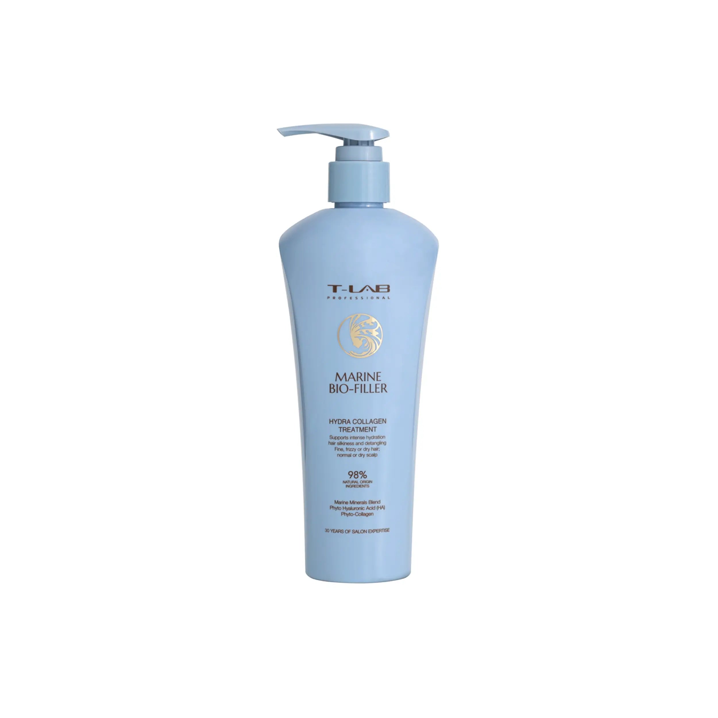 T-LAB Professional Marine Bio-Filler Hydra Collagen Treatment Kondicionierius- kaukė su hidrolizuotu kolagenu 300ml
