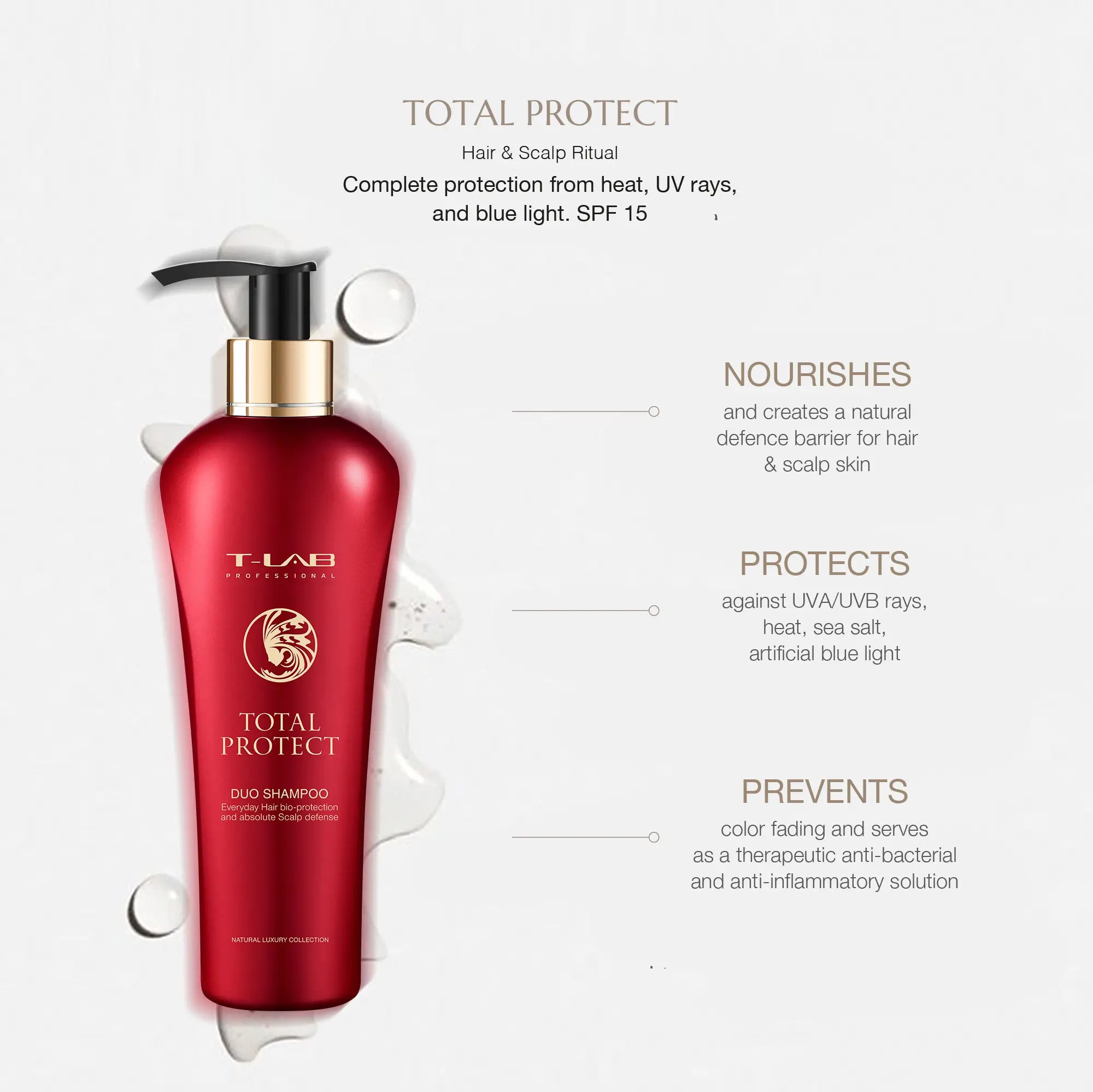 T-LAB Professional Total Protect Duo Shampoo Dažytų ar chemiškai apdorotų plaukų šampūnas 300ml