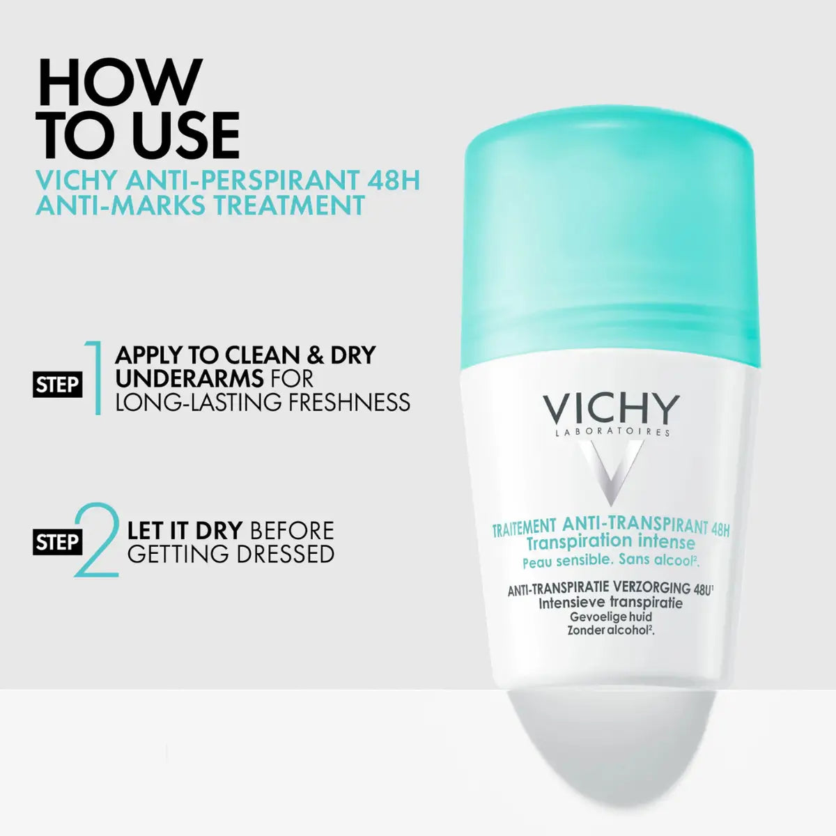 VICHY rutulinis dezodorantas antiperspirantas 48H, nepaliekantis žymių, 50 ml